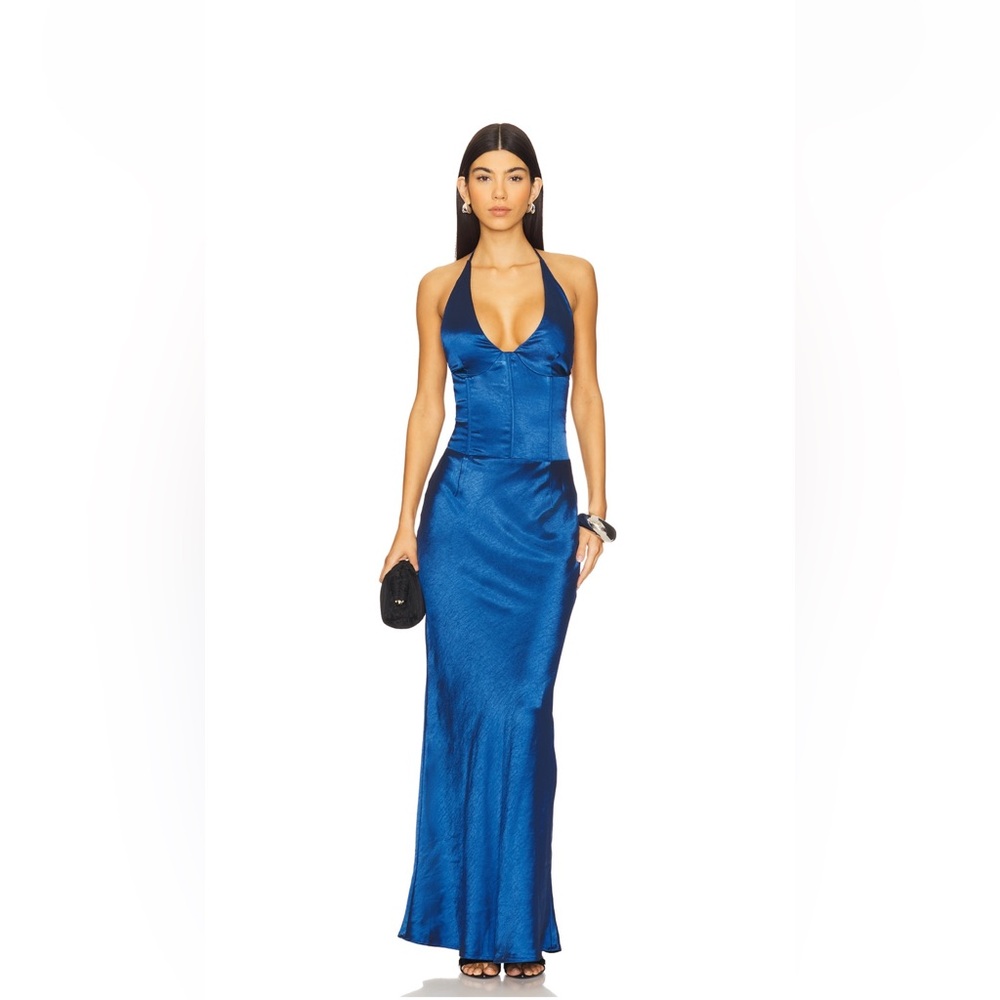 Sleek Royal Blue Halter Gown